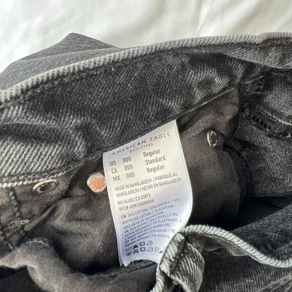 AE Stretch Super High-Waisted Ankle Straight Jean Distressed Black 4843 Size 000 - Picture 6 of 9